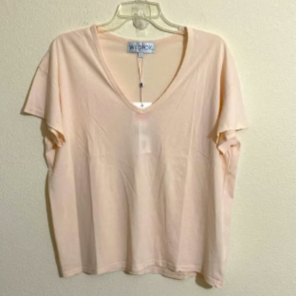 WILDFOX Crissy V-Neck T-Shirt w Distressed Edges Women's Size L